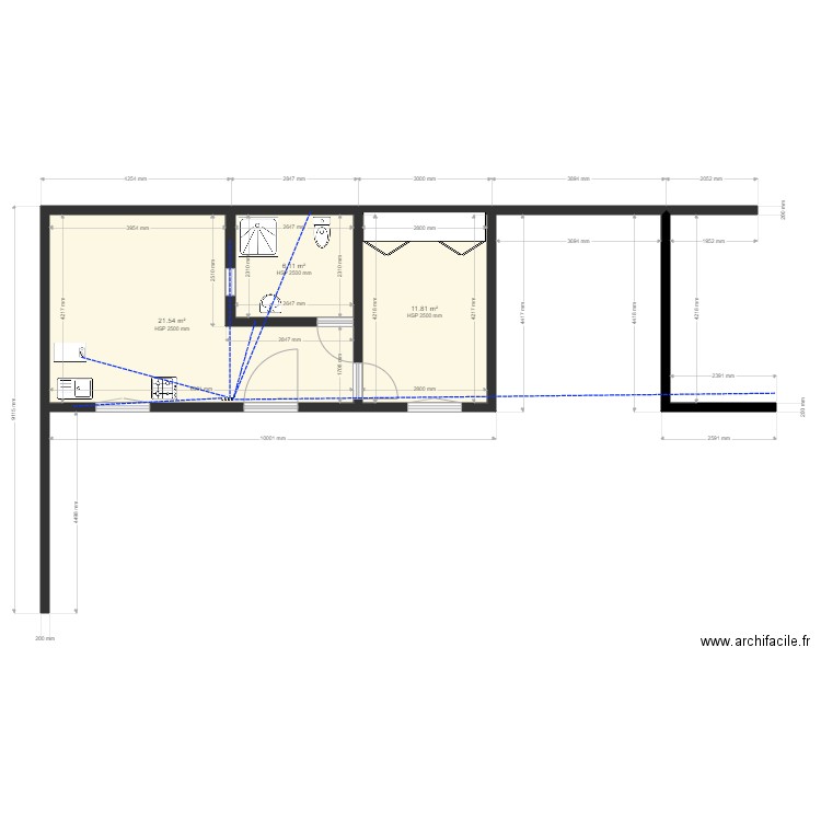 Maison Gardien Ourika-Eau Froide. Plan de 3 pièces et 39 m2