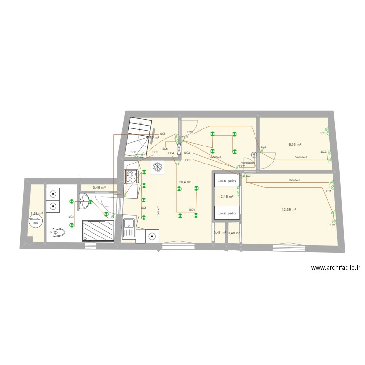 2ème étage eclairage. Plan de 0 pièce et 0 m2