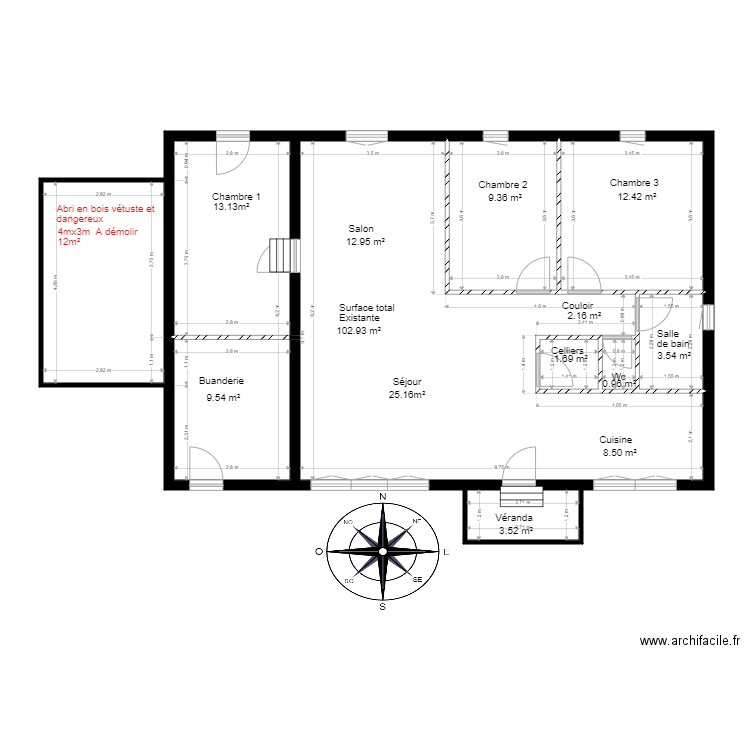 Mederic  existant. Plan de 9 pièces et 118 m2