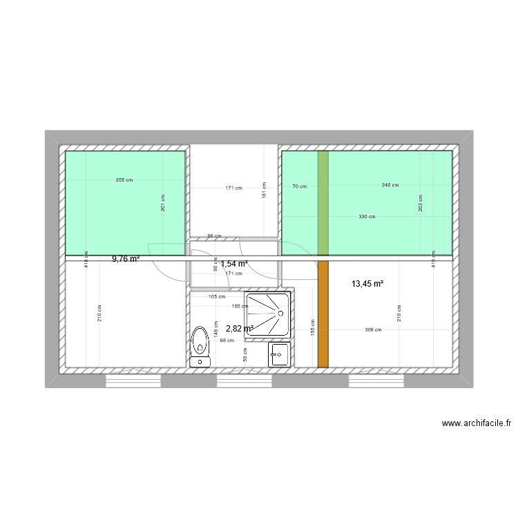 plan etage v3. Plan de 5 pièces et 62 m2