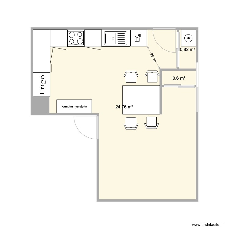 CUISINE 2. Plan de 4 pièces et 26 m2