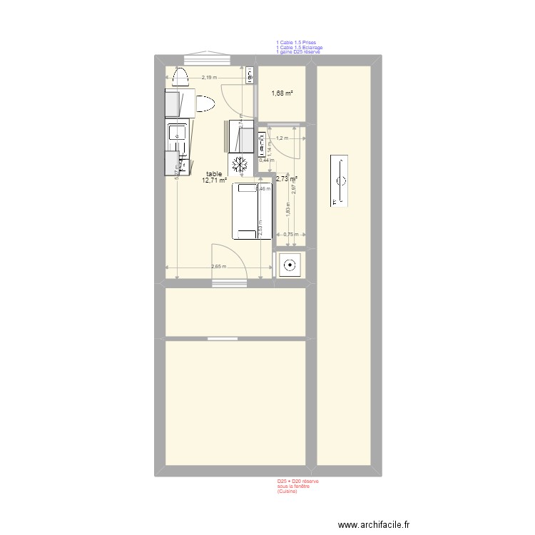 PAM cuisine V2. Plan de 7 pièces et 46 m2