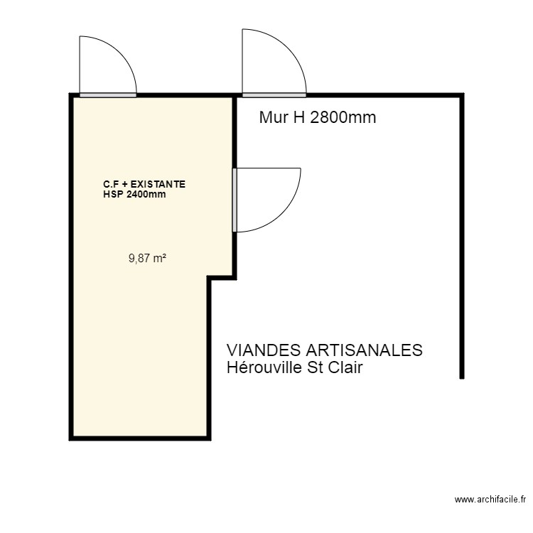 boucherie HSC. Plan de 1 pièce et 10 m2