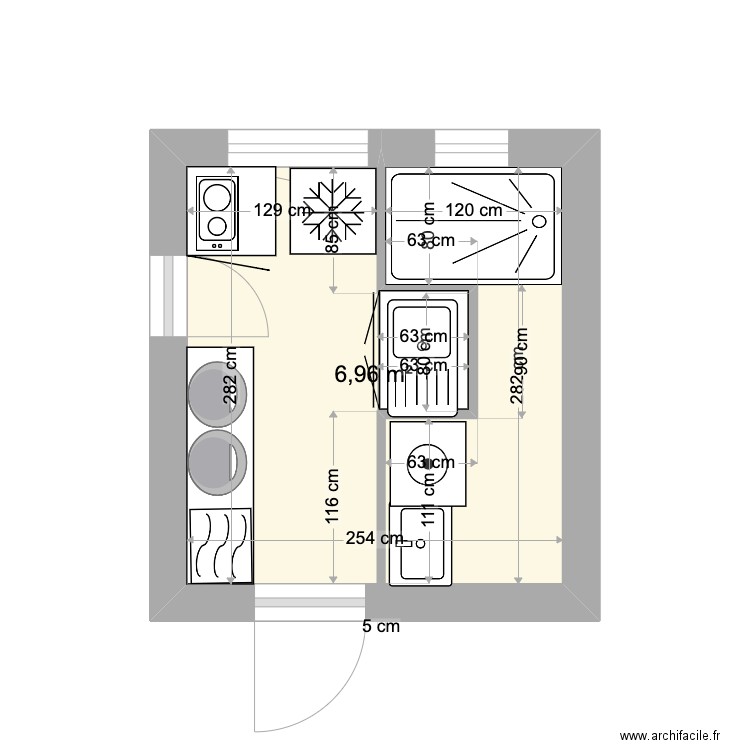 diderot 4. Plan de 1 pièce et 7 m2