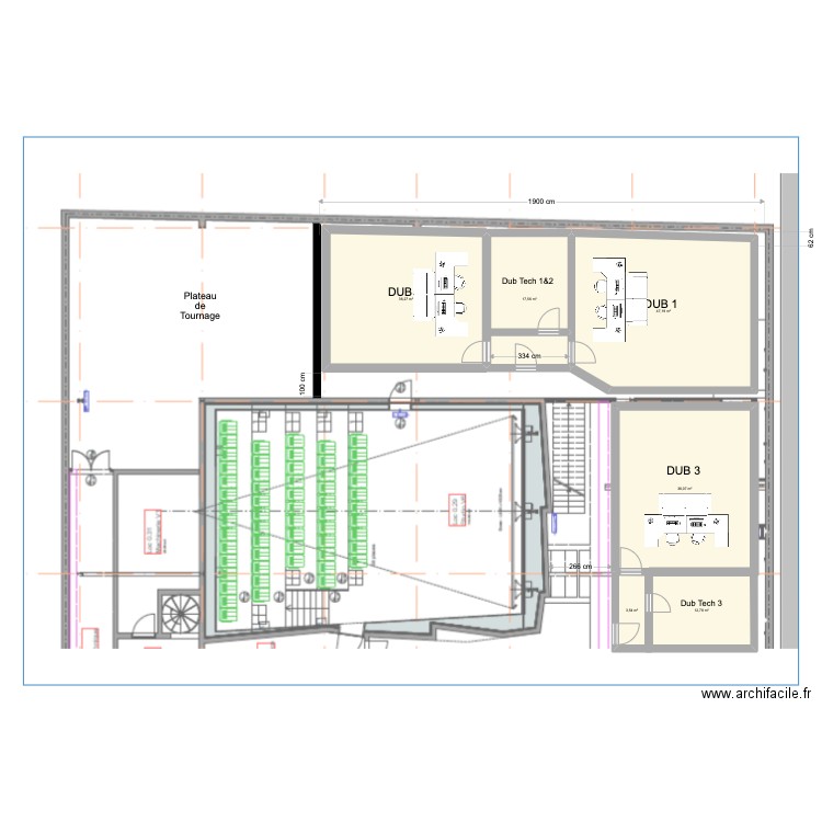 Studio Dub v2. Plan de 6 pièces et 155 m2