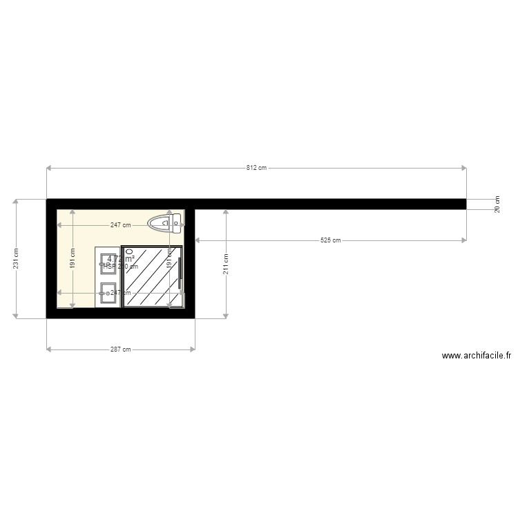 dodo sdb2. Plan de 1 pièce et 5 m2