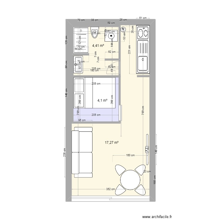 lupin. Plan de 3 pièces et 36 m2