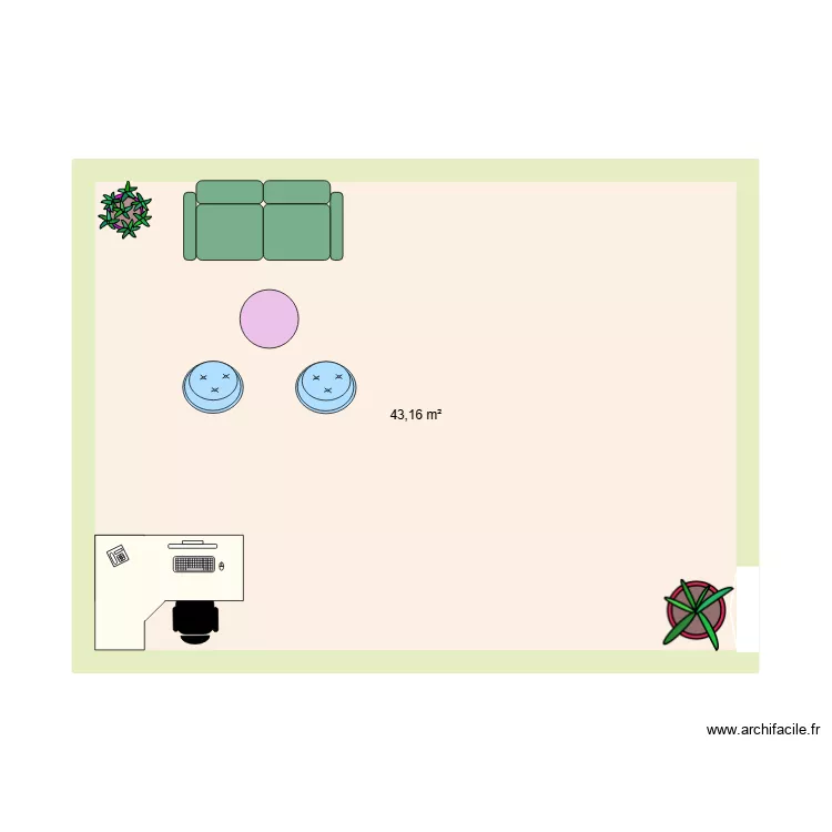 frances. Plan de 1 Pièce et 43 m²
