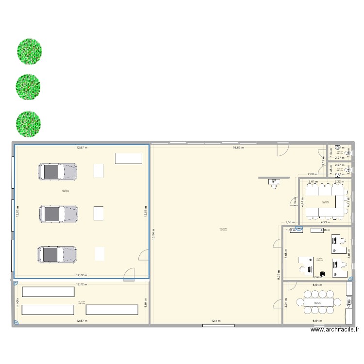 garage concessionnaire. Plan de 8 pièces et 530 m2