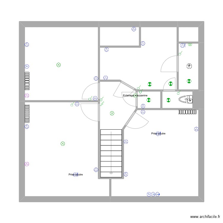 Husson_E2_AvantRéseau. Plan de 11 pièces et 60 m2