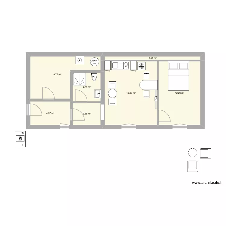 maison st hilaire nv-1a. Plan de 7  et 50 m²