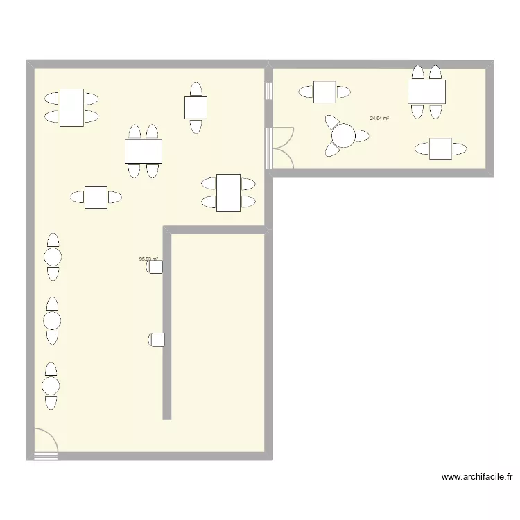 cafe. Plan de 2  et 120 m²