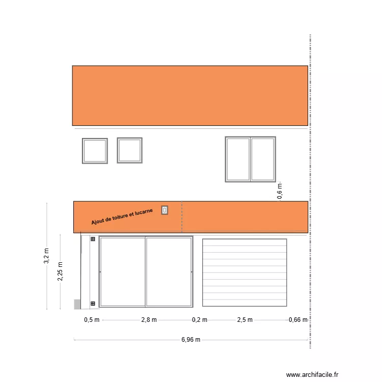 Facade porche. Plan de 