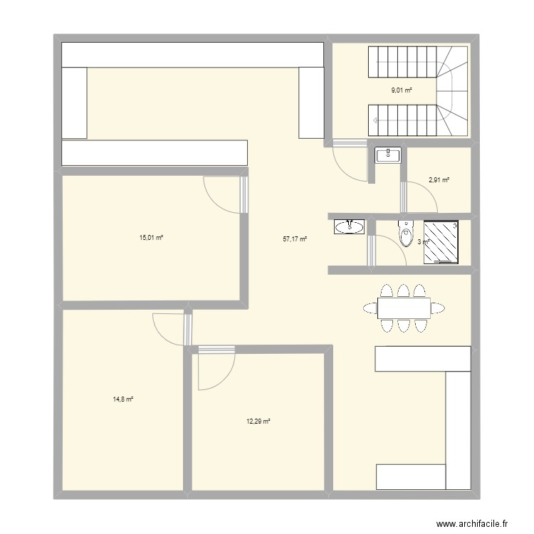 Etage courant. Plan de 7 pièces et 114 m2