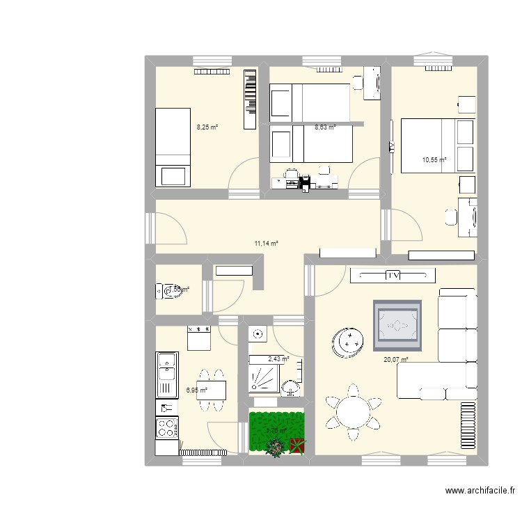 lamo. Plan de 9 pièces et 71 m2