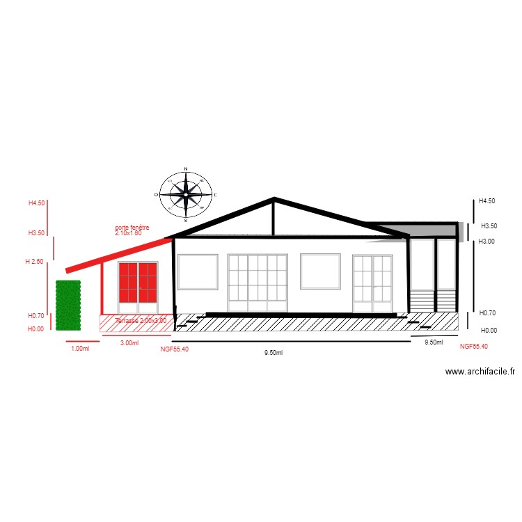 Facade SUD CHalet 90. Plan de 0 pièce et 0 m2