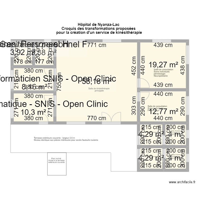 Hôpital de Nyanza-Lac - bâtiment transformé. Plan de 11 pièces et 133 m2