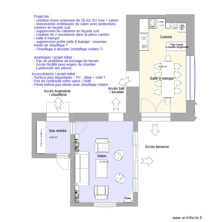 Plan Clarets projet menuiseries. Plan de 3 pièces et 46 m2