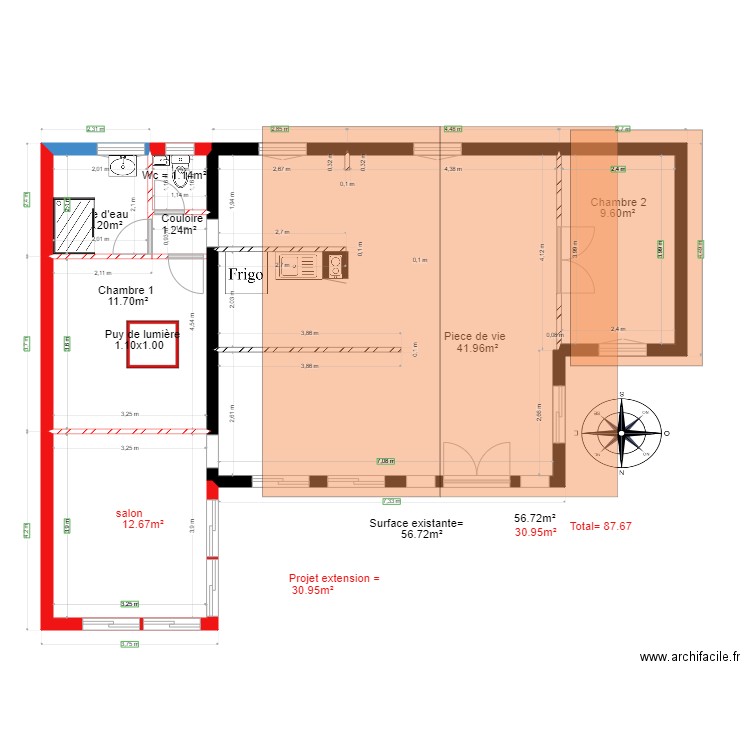 Patrick  chalet48    plancher. Plan de 6 pièces et 88 m2