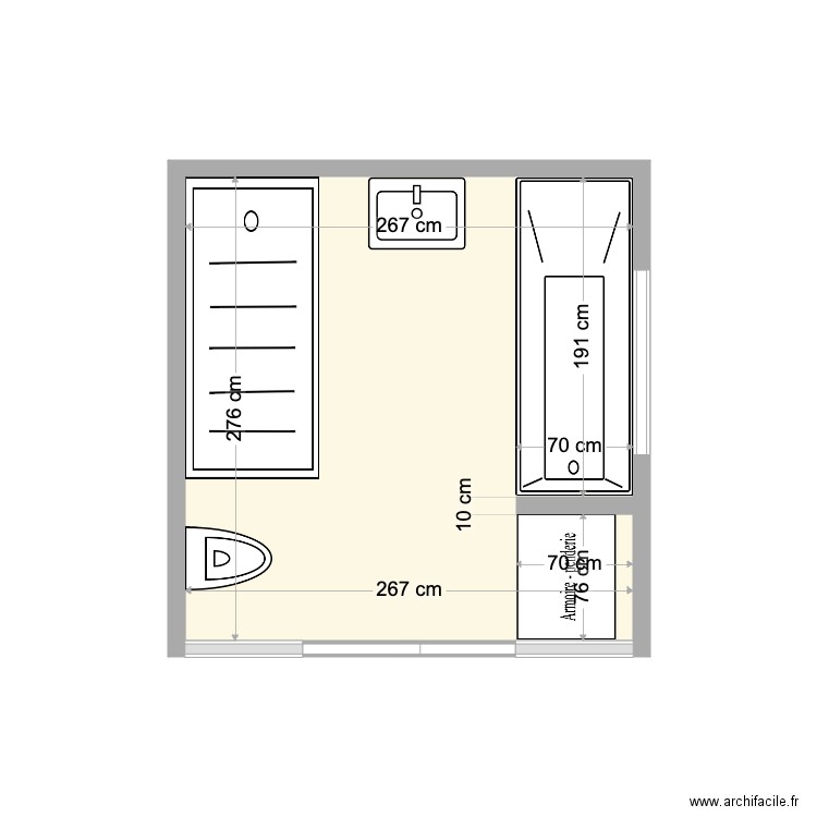 SDB Barre 2. Plan de 1 pièce et 7 m2