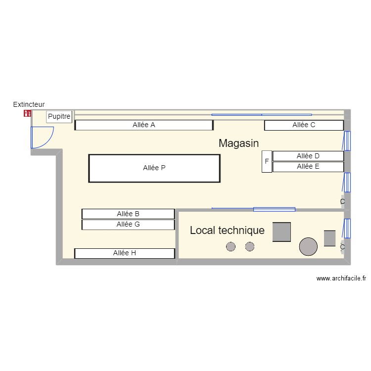 Plan Magasin terminé. Plan de 4 pièces et 75 m2