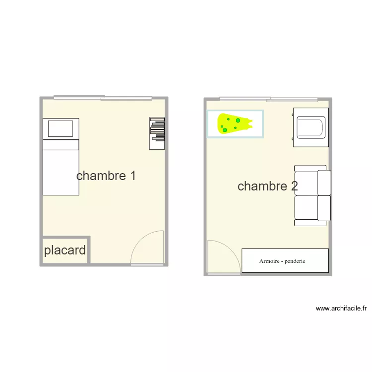 chambre 1 et 2. Plan de 
