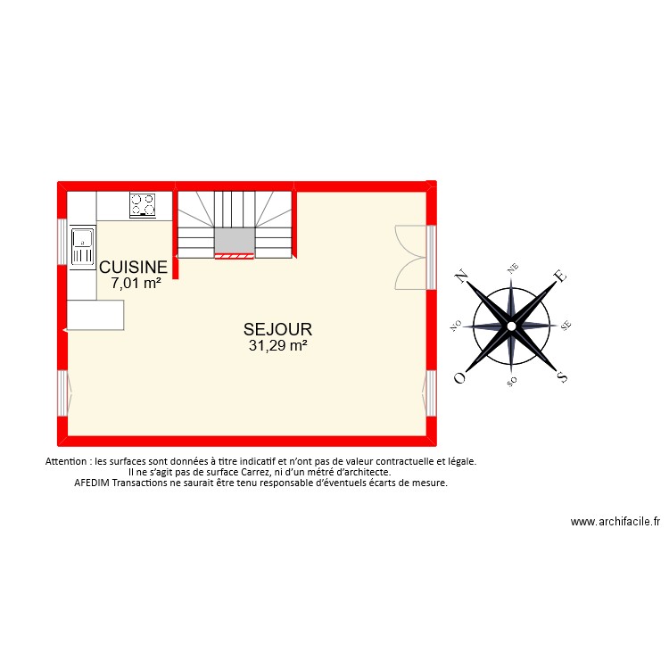 BI9801 ETAGE 1. Plan de 3 pièces et 42 m2