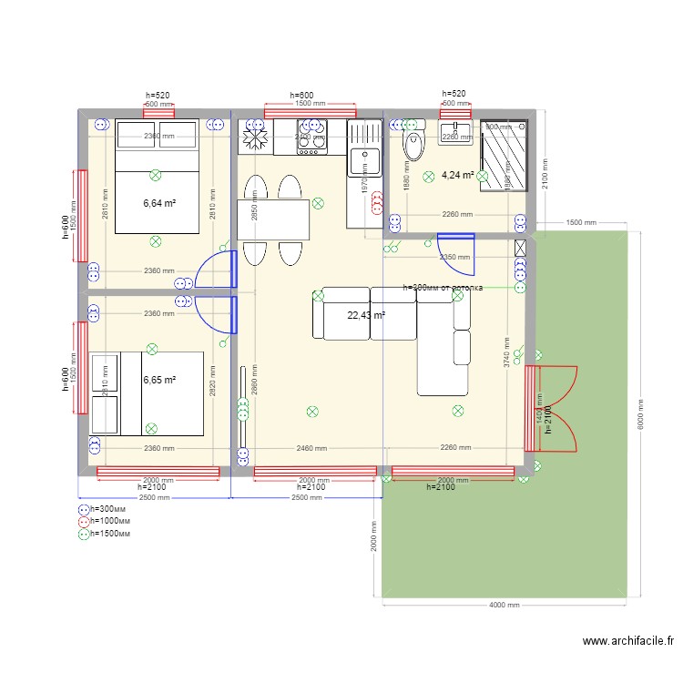 новый крым 212223цу. Plan de 6 pièces et 52 m2