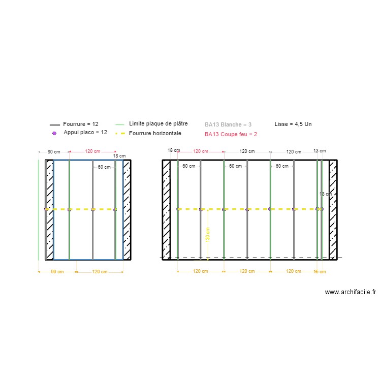 PLAN PLACO COIN TERRASSE . Plan de 6 pièces et 17 m2