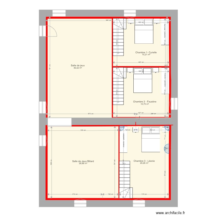 partie nuit étage 2 Final. Plan de 5 pièces et 152 m2