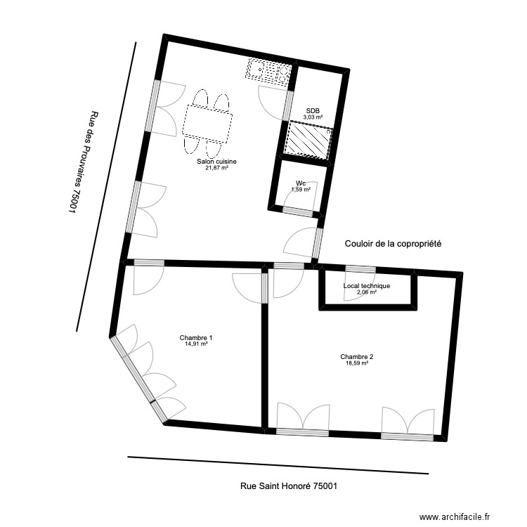 honoré 2 ap. Plan de 6 pièces et 62 m2