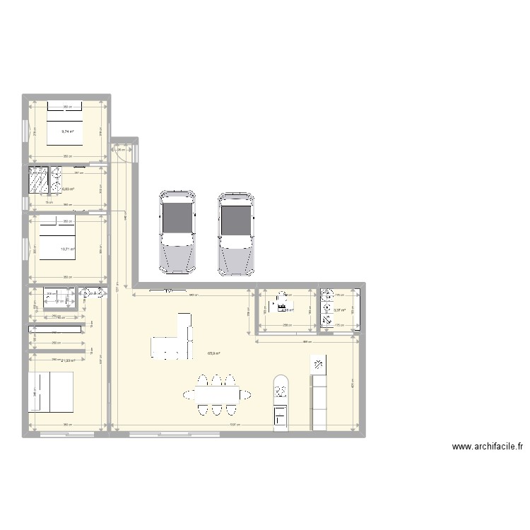 Projet N2. Plan de 7 pièces et 123 m2