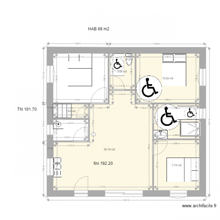 souillac 70 m2. Plan de 6 pièces et 53 m2