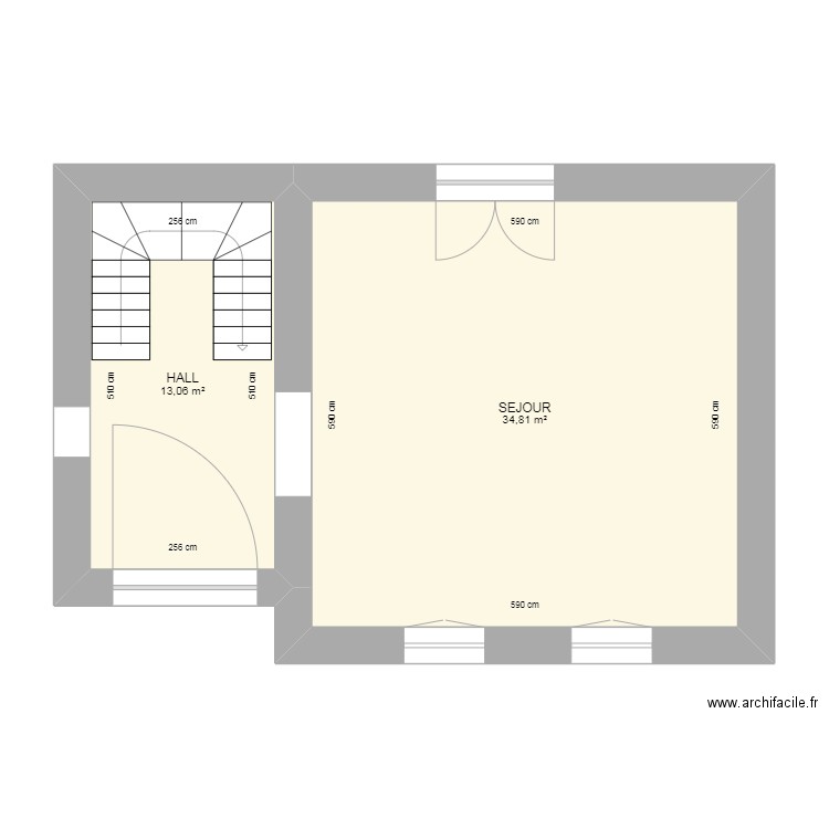 RDC morgan/cassandra. Plan de 2 pièces et 48 m2