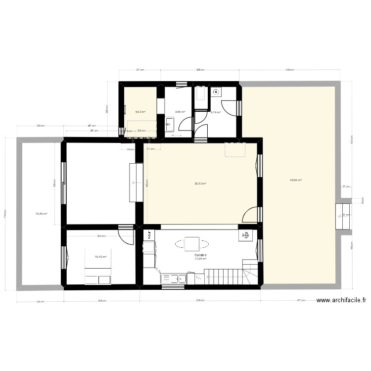 Maison 1. Plan de 8 pièces et 124 m2