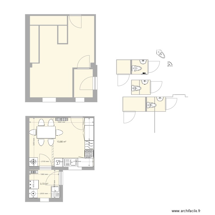 ensuite. Plan de 14 pièces et 45 m2