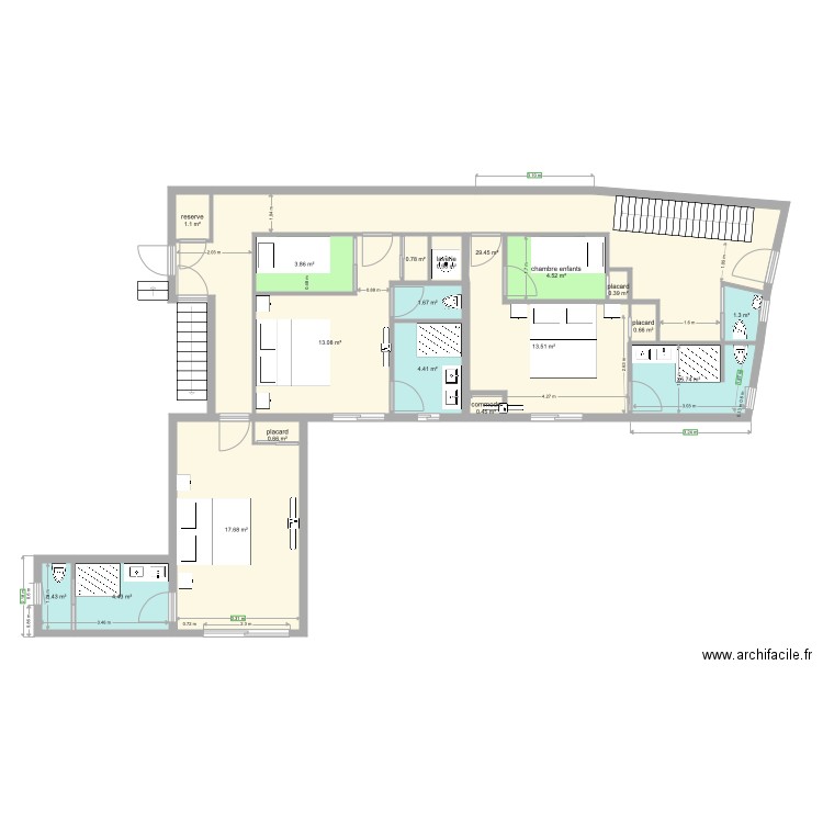 les angles niveau chambres bis. Plan de 0 pièce et 0 m2