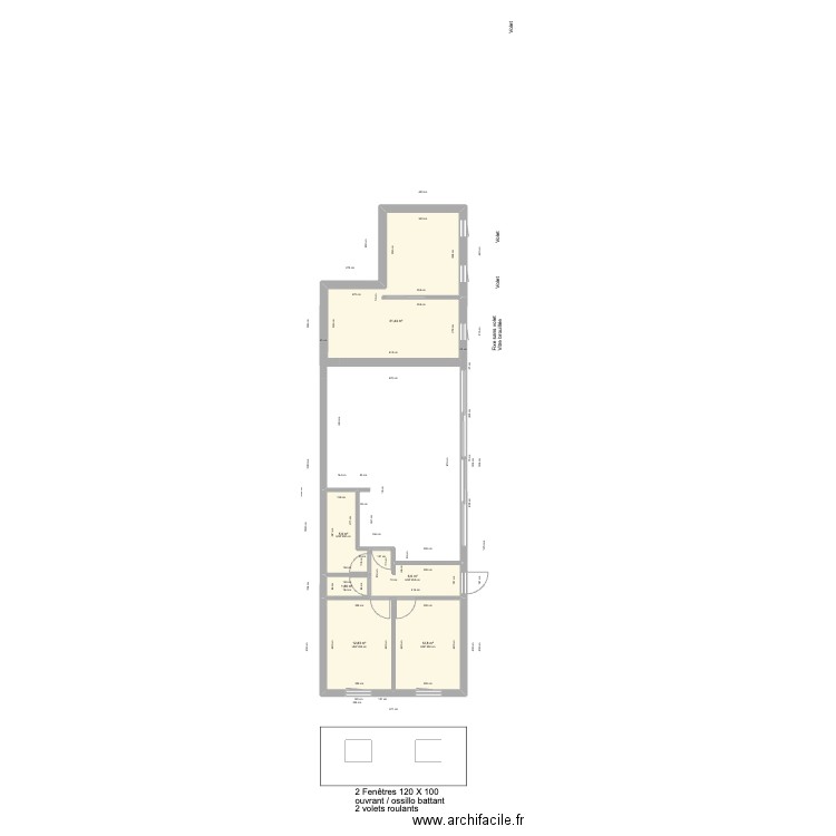 PROJET CAILLE - VUE DESSUS + COTE surface habitables. Plan de 6 pièces et 72 m2