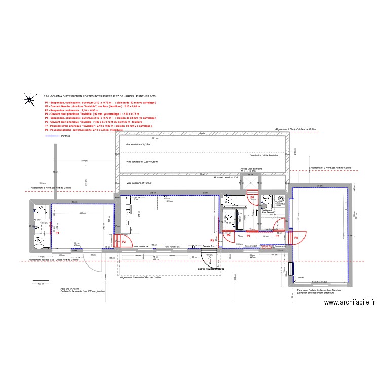 3.01 -SCHEMA DISTRIBUTION ¨PORTES INTERIEURES REZ DE JARDIN 1/75. Plan de 0 pièce et 0 m2