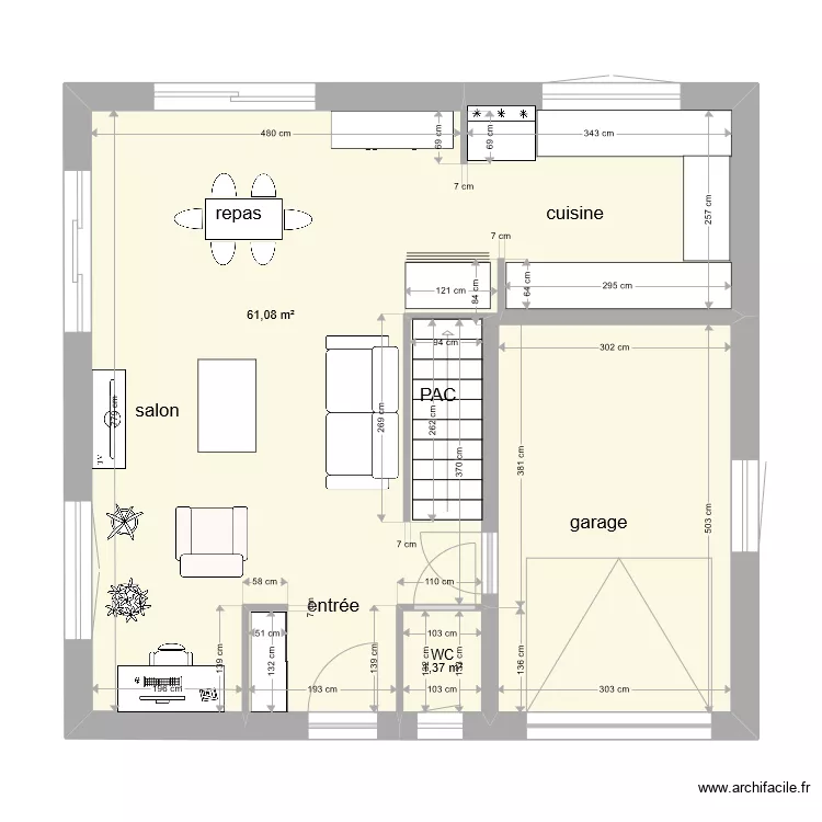 Plan maison Type 100. Plan de 