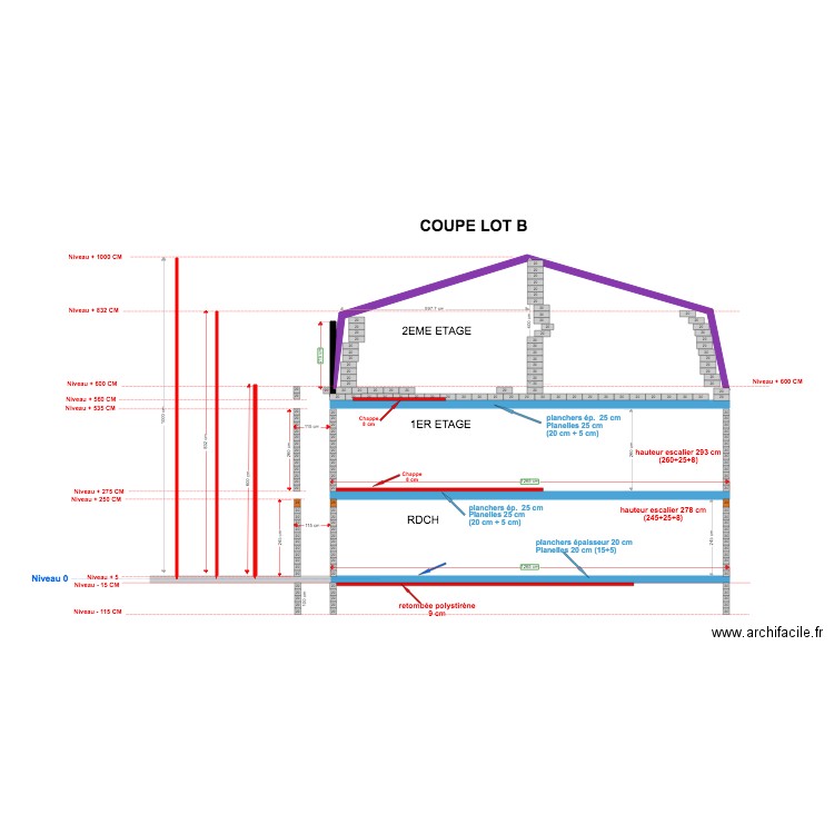 LOT B coupe après Coulage fondations 24 08 19. Plan de 0 pièce et 0 m2