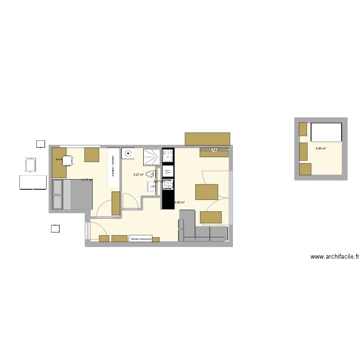 coss. Plan de 5 pièces et 46 m2