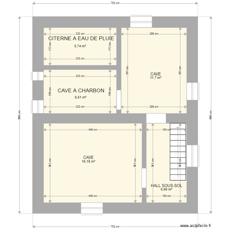 SOUS-SOL ONOZ. Plan de 5 pièces et 47 m2