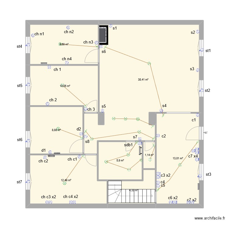 djess jean mi. Plan de 11 pièces et 105 m2