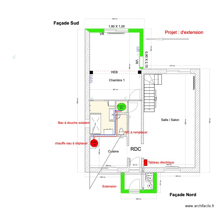 Rt Kerné3 projet. Plan de 3 pièces et 7 m2