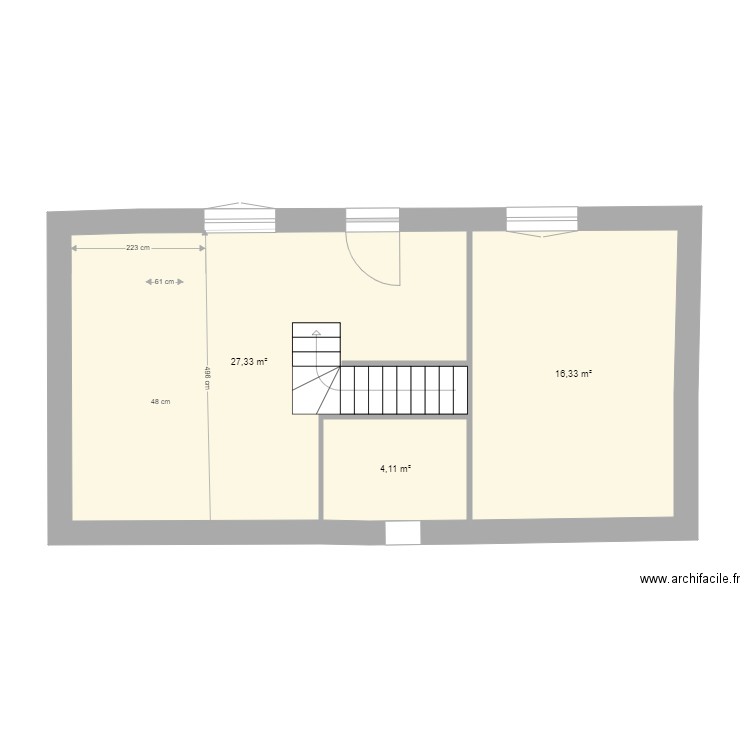 vielle maison prem jet. Plan de 3 pièces et 48 m2