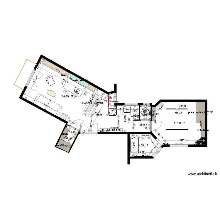 Plan projet 1 appartement Pêcheux. Plan de 0 pièce et 0 m2