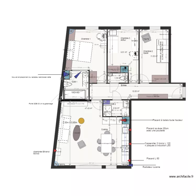 Plan projet 2 am&eacute;nagement appartement. Plan de 