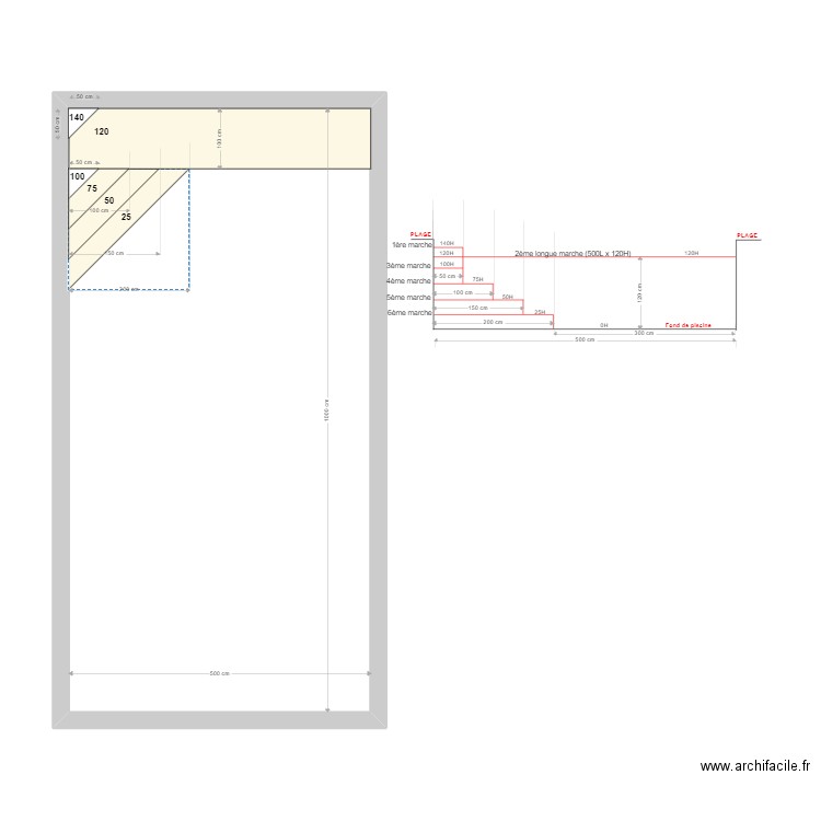 Escalier. Plan de 1 pièce et 50 m2