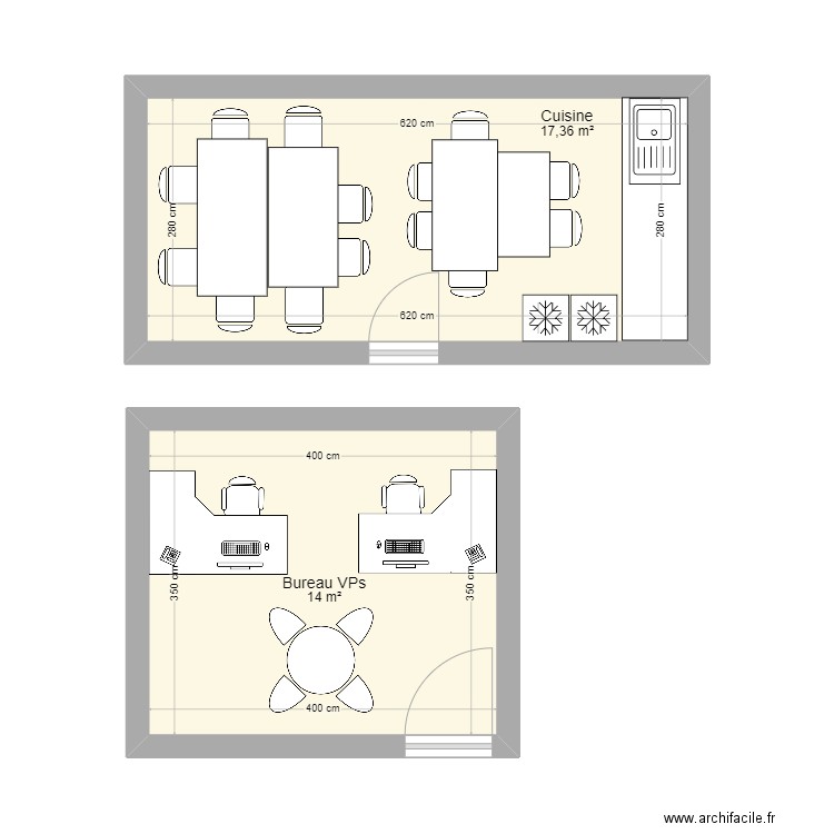 Cuisine. Plan de 2 pièces et 31 m2